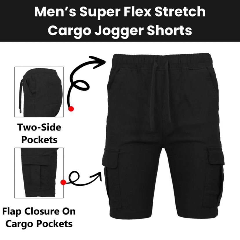 Galaxy By Harvic Men’s Slim Fit Super Flex Stretch Cargo Jogger Shorts-5 Pack