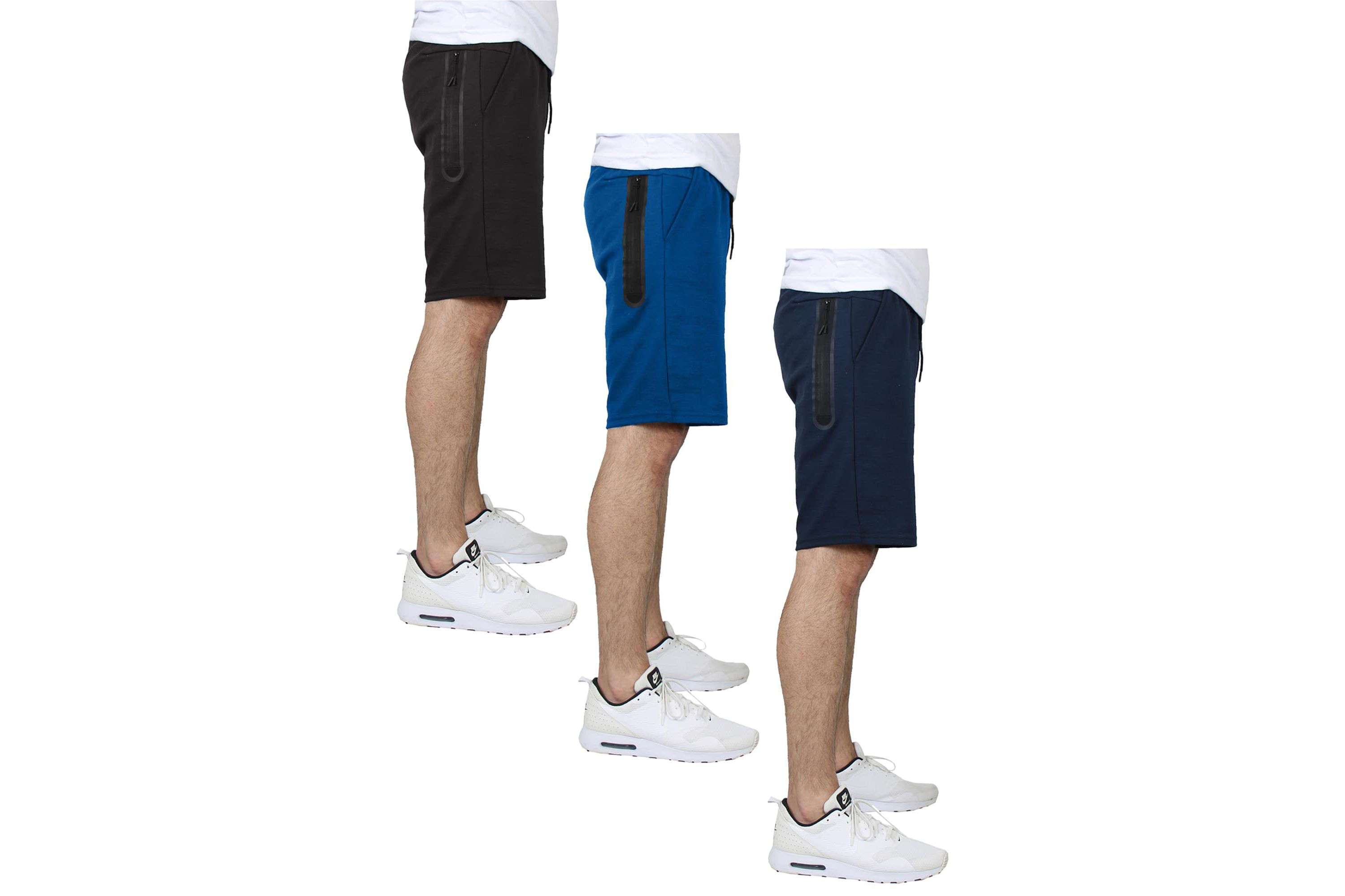 Blu Rock Mens Tech Fleece Performance Shorts With Heat Seal Zipper Pocket-3 Pack