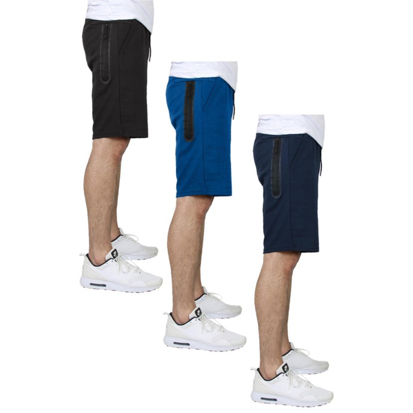 Blu Rock Mens Tech Fleece Performance Shorts With Heat Seal Zipper Pocket-3 Pack