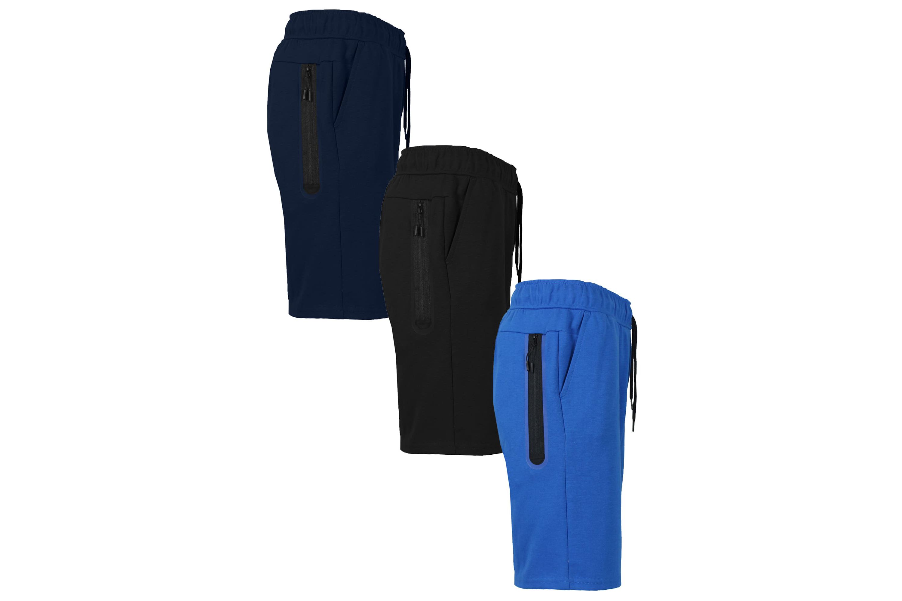 Blu Rock Mens Tech Fleece Performance Shorts With Heat Seal Zipper Pocket-3 Pack