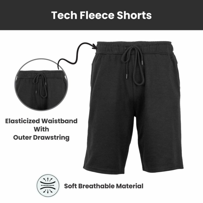 Blu Rock Mens Tech Fleece Performance Shorts With Heat Seal Zipper Pocket-3 Pack