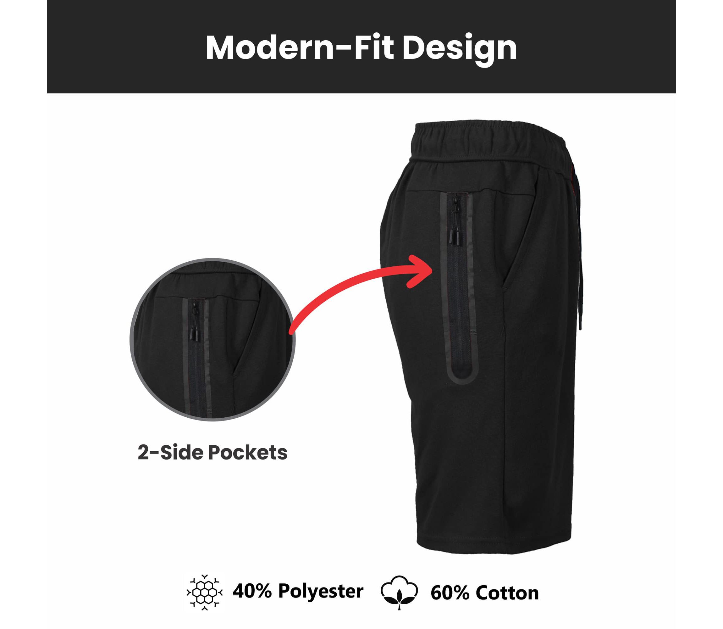 Blu Rock Mens Tech Fleece Performance Shorts With Heat Seal Zipper Pocket-3 Pack