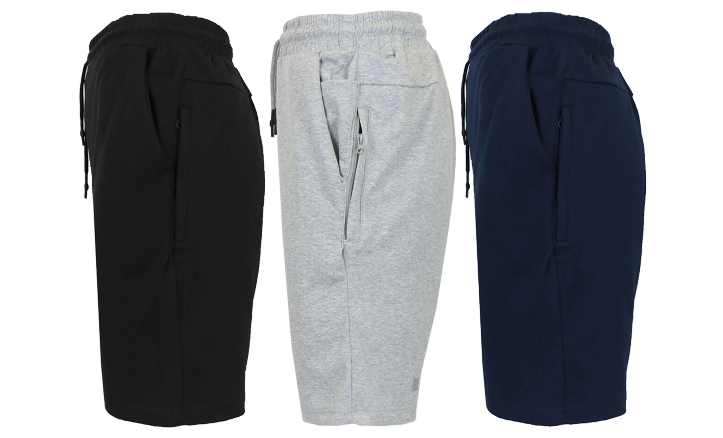 Blu Rock Mens Oversized  Tech Fleece Jogger Sweat Lounge Shorts With Long Zipper Side Pocket-3 Pack