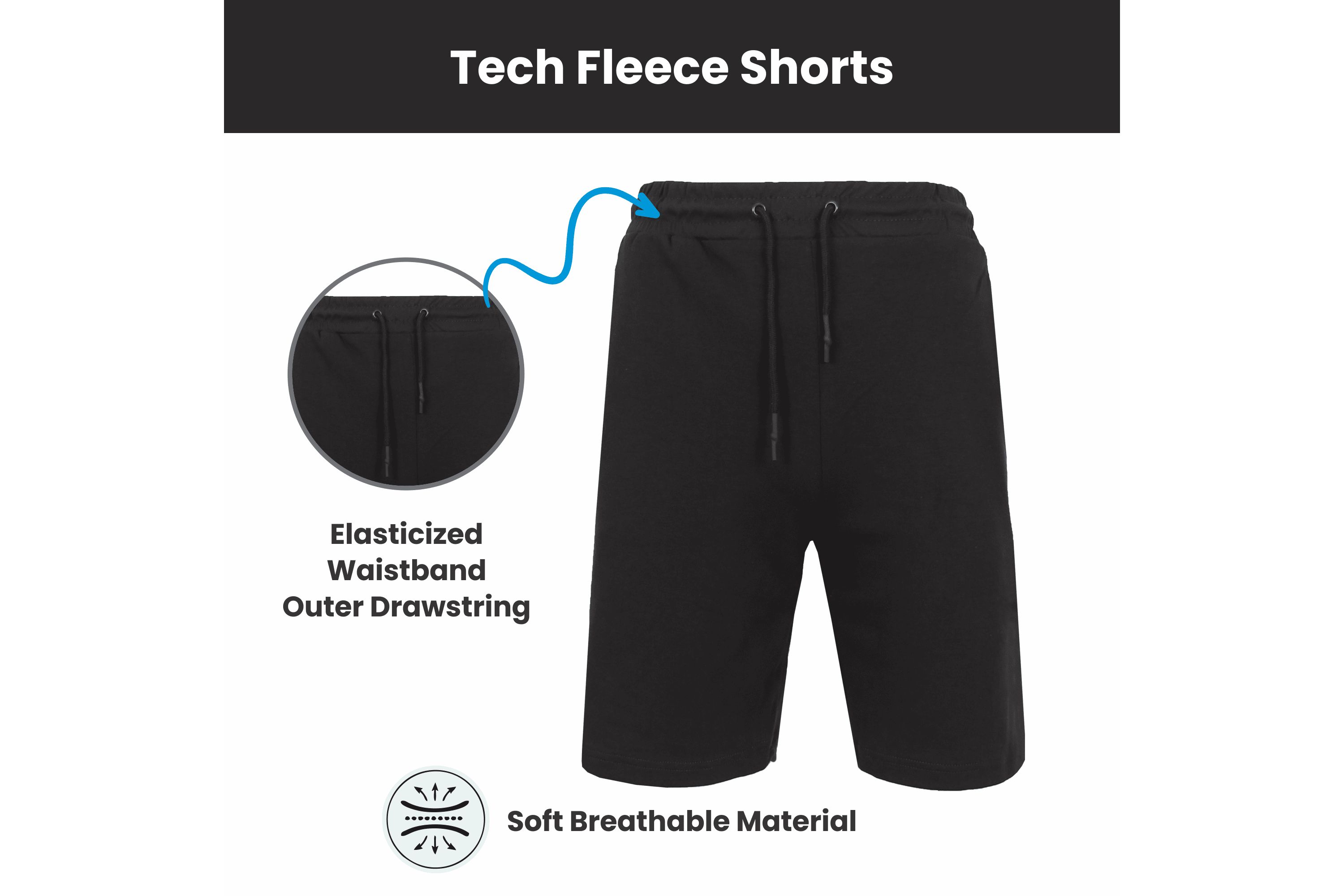 Blu Rock Mens Oversized  Tech Fleece Jogger Sweat Lounge Shorts With Long Zipper Side Pocket