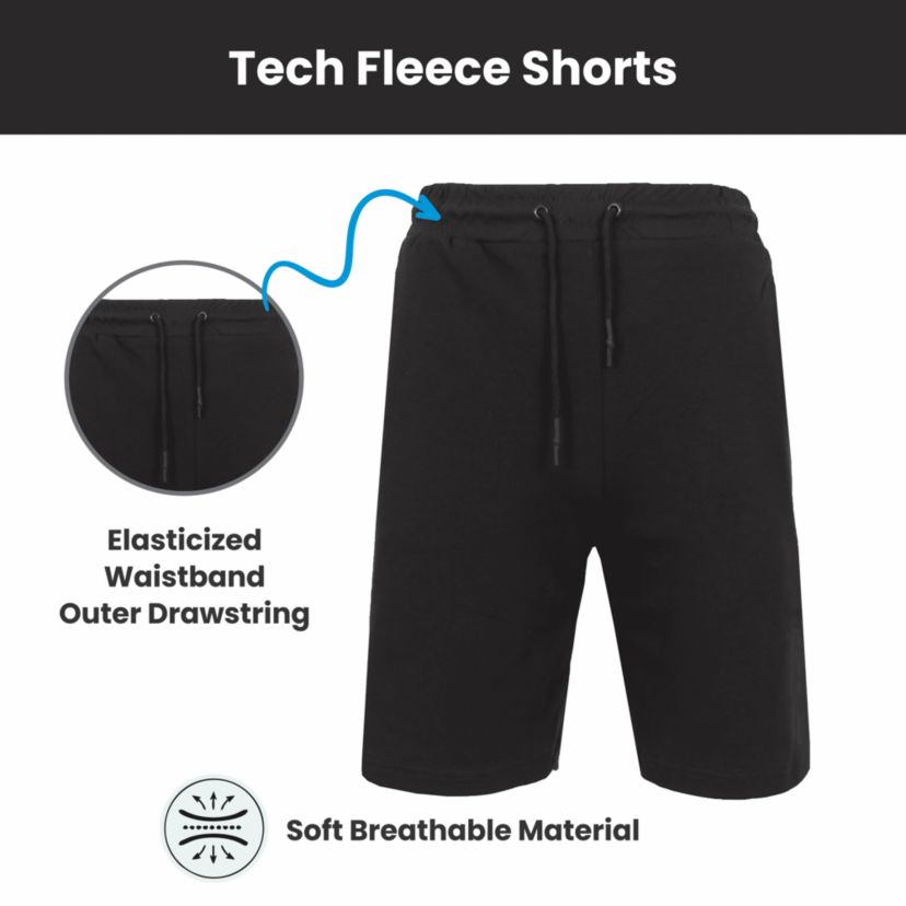 Blu Rock Mens Oversized  Tech Fleece Jogger Sweat Lounge Shorts With Long Zipper Side Pocket