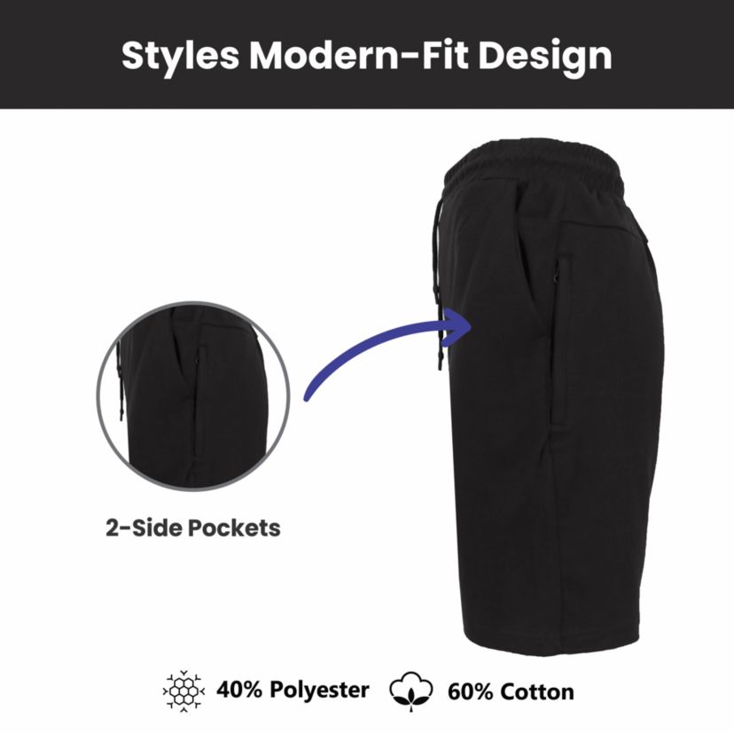Blu Rock Mens Oversized  Tech Fleece Jogger Sweat Lounge Shorts With Long Zipper Side Pocket