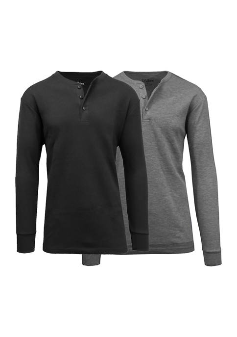 Mens Long Sleeve Thermal Henley Shirt - 2 Pack