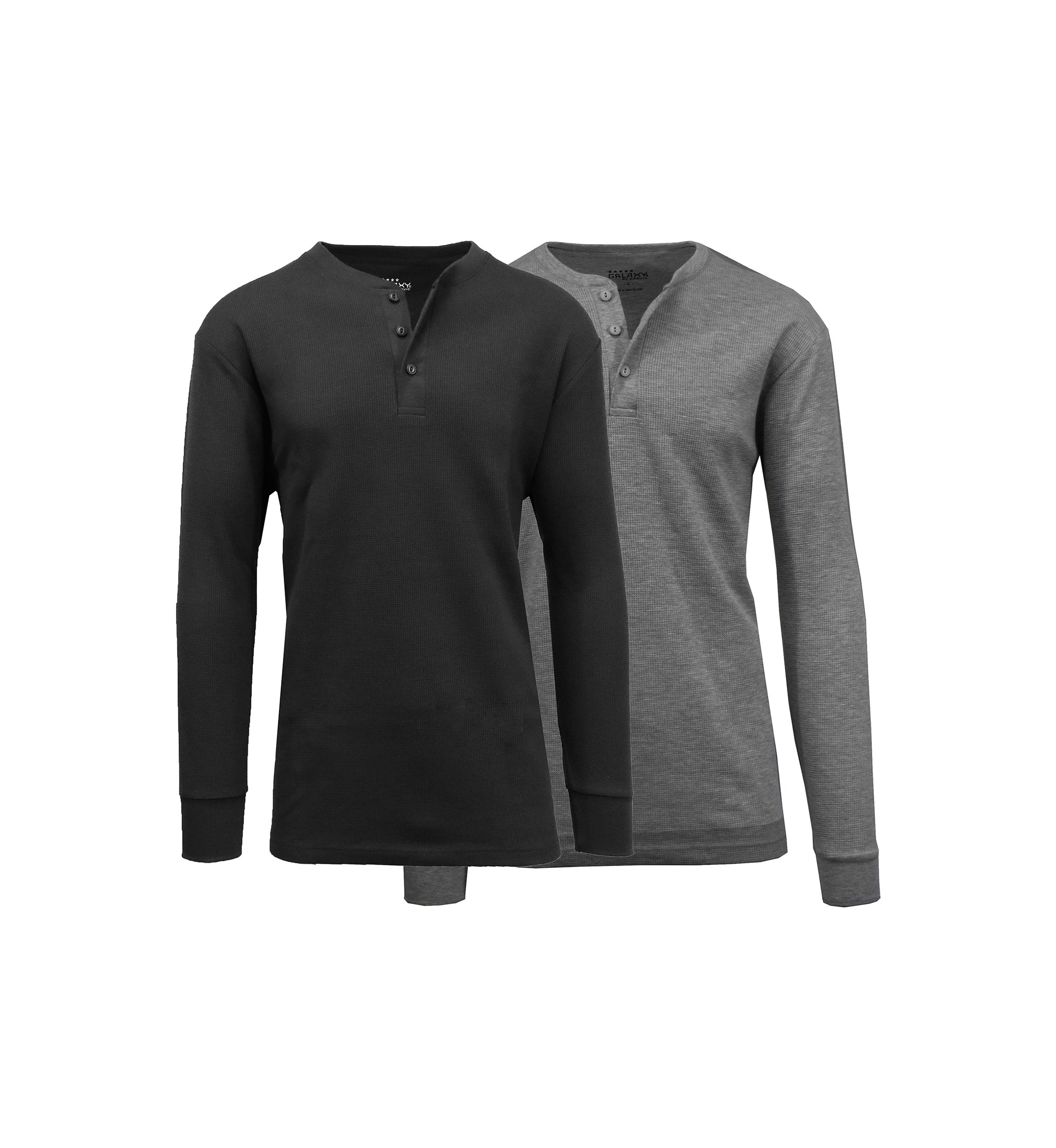 Mens Long Sleeve Thermal Henley Shirt - 2 Pack