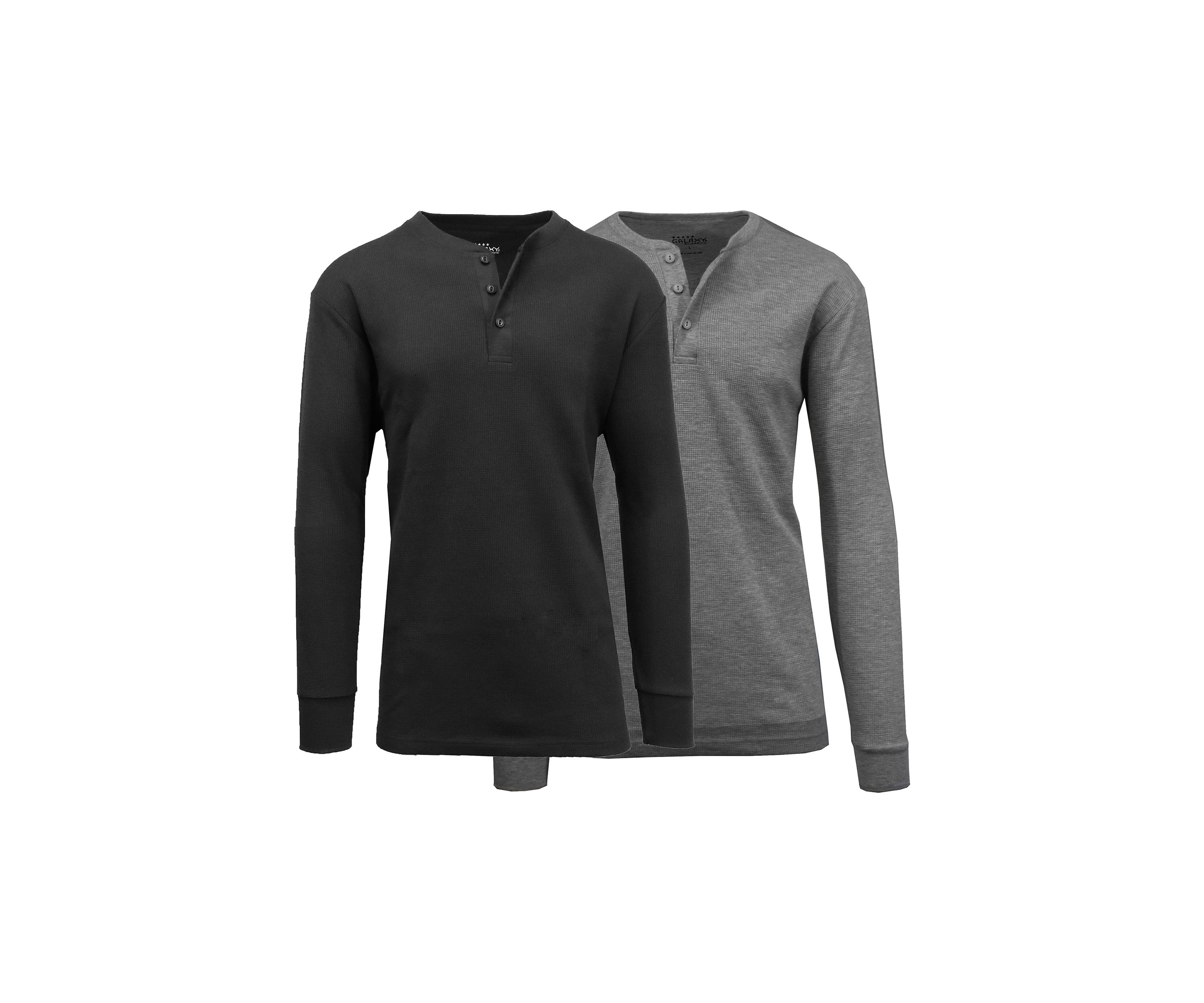 Mens Long Sleeve Thermal Henley Shirt - 2 Pack