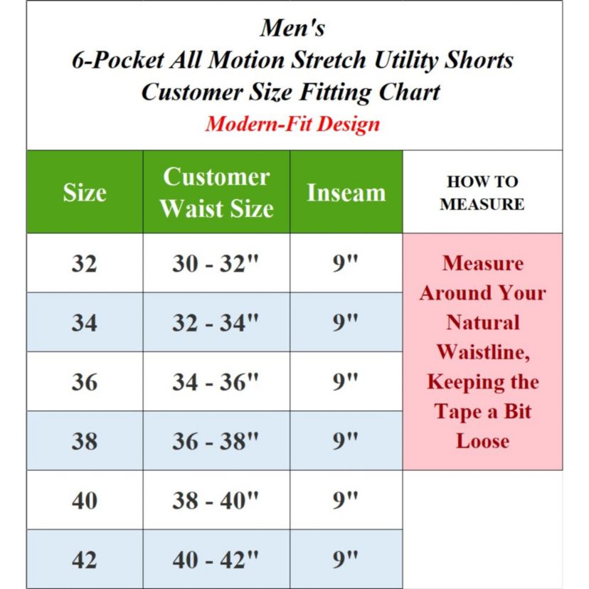 Jump Start Men’s 6-Pocket All Motion Stretch Utility Shorts-2 Pack