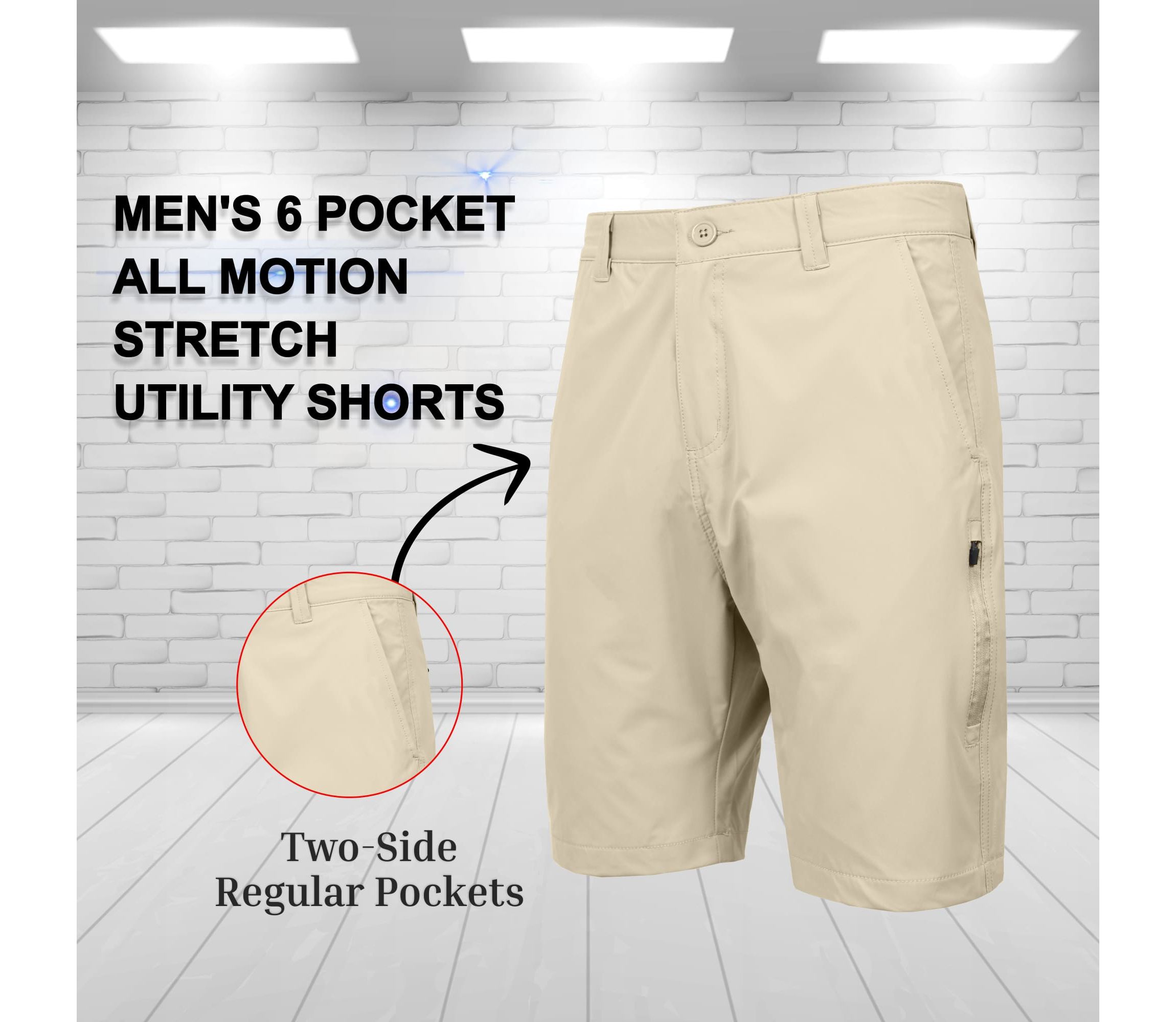 Jump Start Men’s 6-Pocket All Motion Stretch Utility Shorts-2 Pack