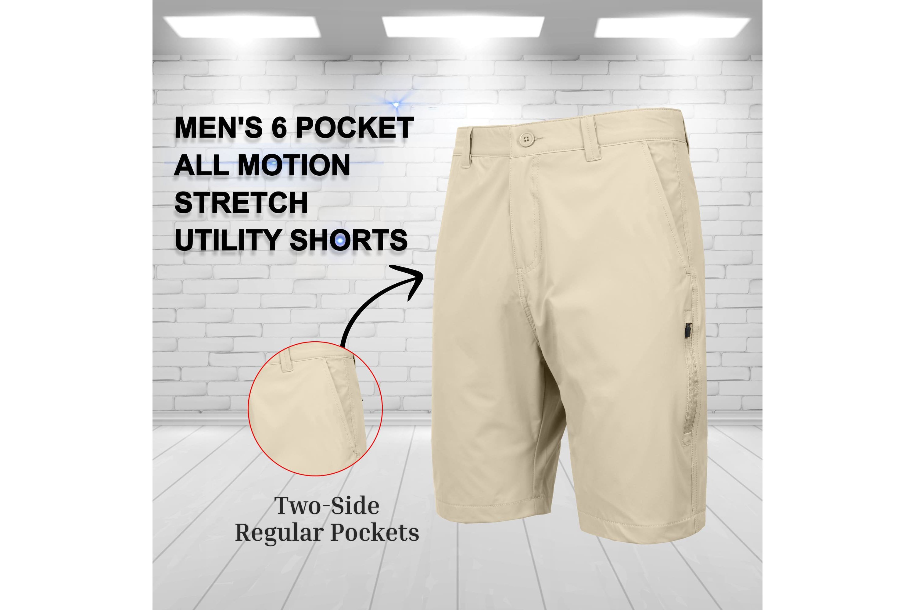 Jump Start Men’s 6-Pocket All Motion Stretch Utility Shorts-2 Pack