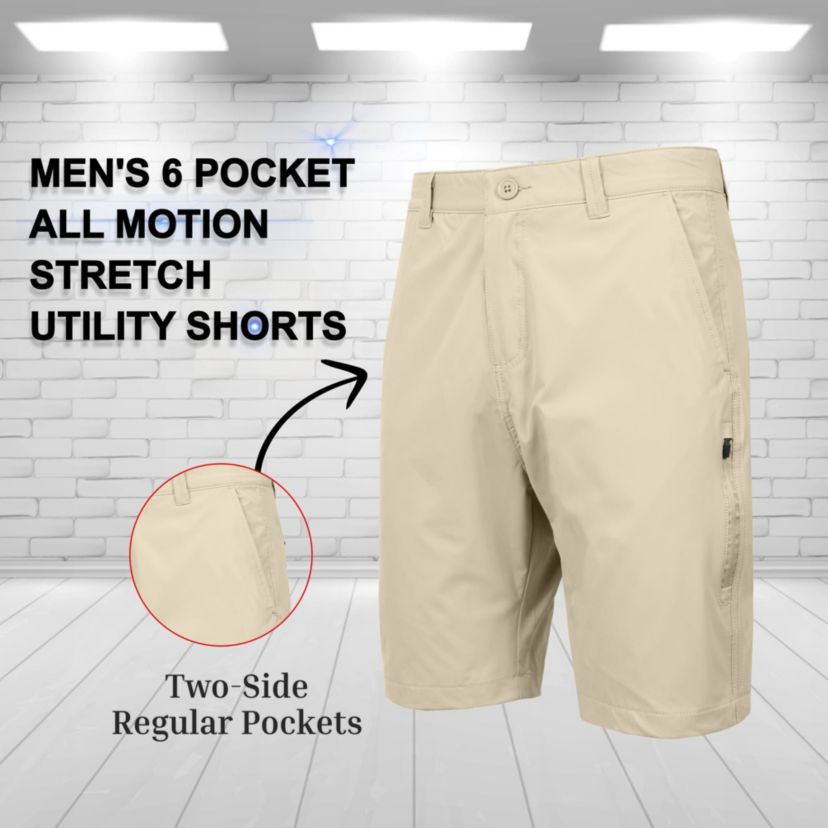 Jump Start Men’s 6-Pocket All Motion Stretch Utility Shorts-2 Pack