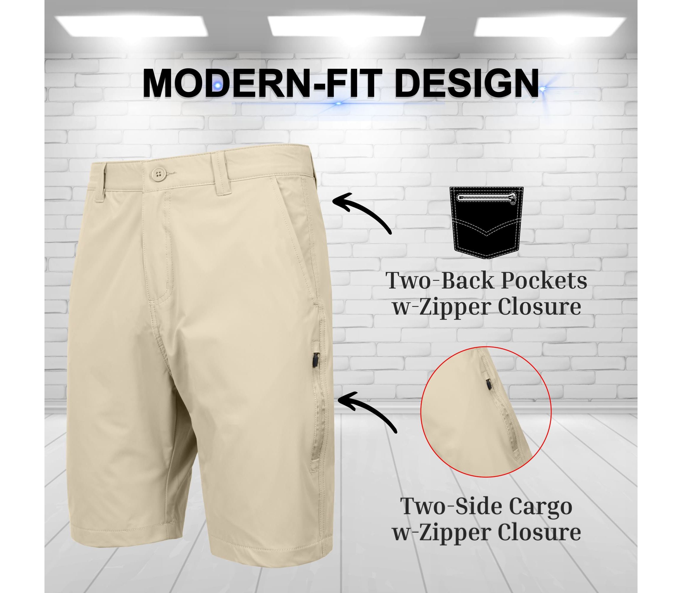 Jump Start Men’s 6-Pocket All Motion Stretch Utility Shorts-2 Pack
