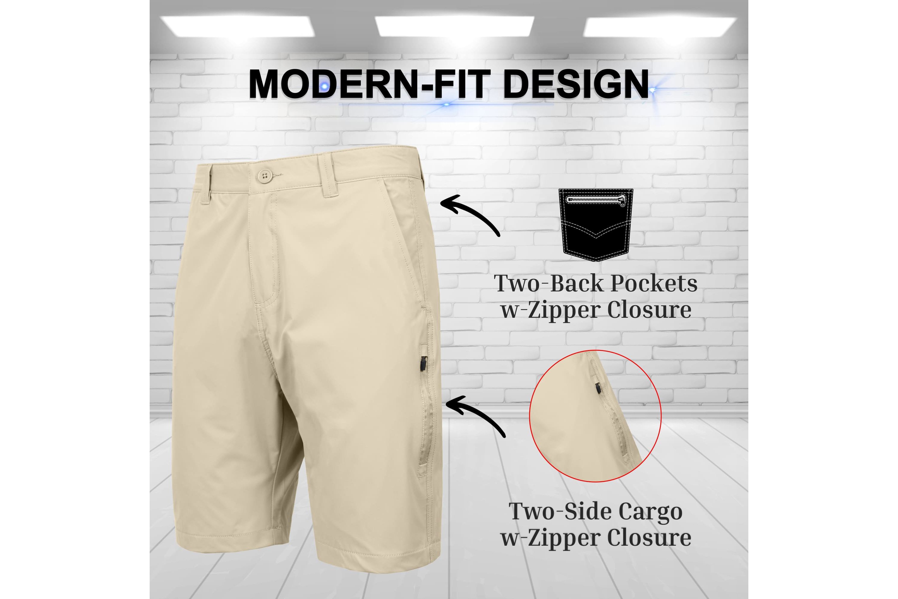 Jump Start Men’s 6-Pocket All Motion Stretch Utility Shorts-2 Pack