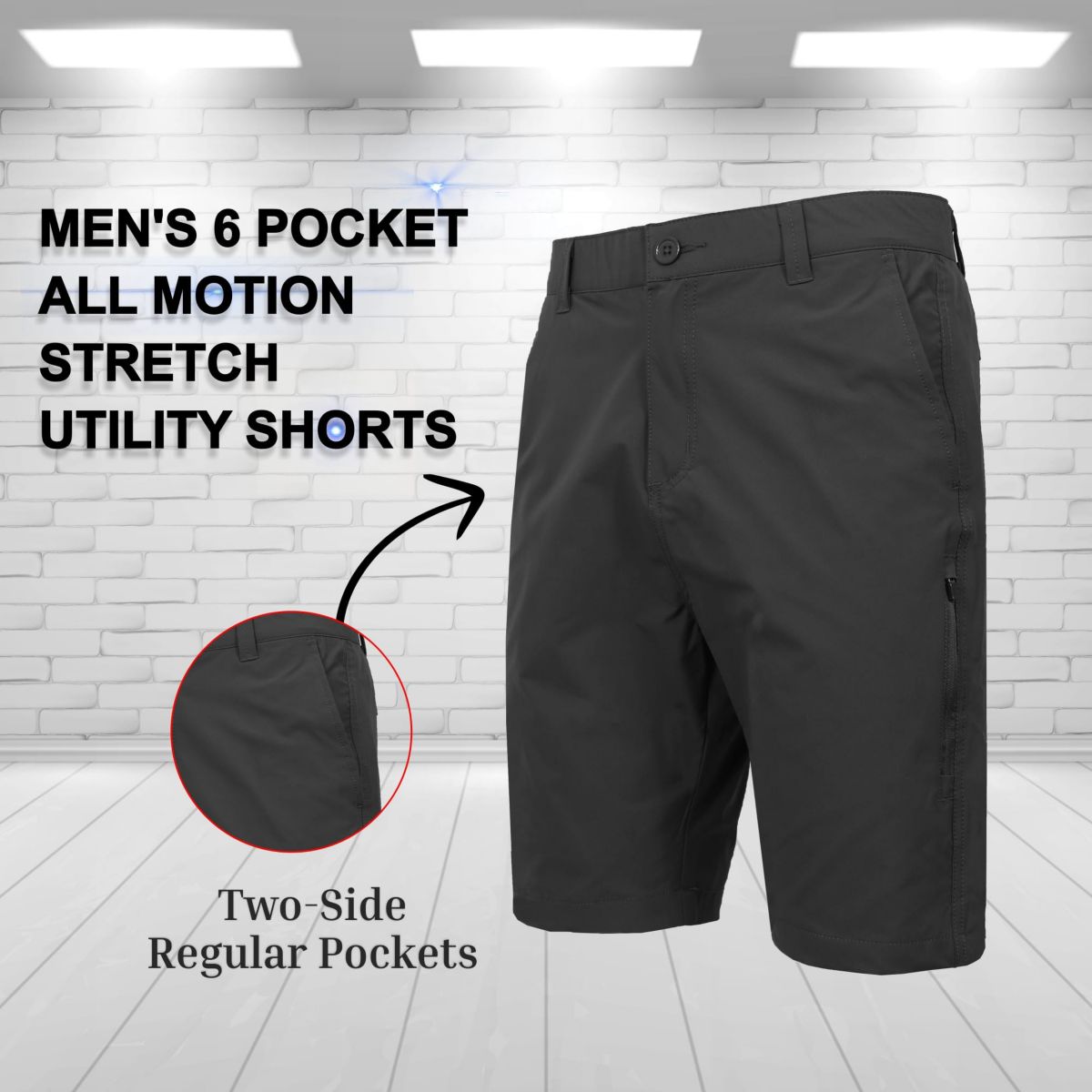 Jump Start Men’s 6-Pocket All Motion Stretch Utility Shorts