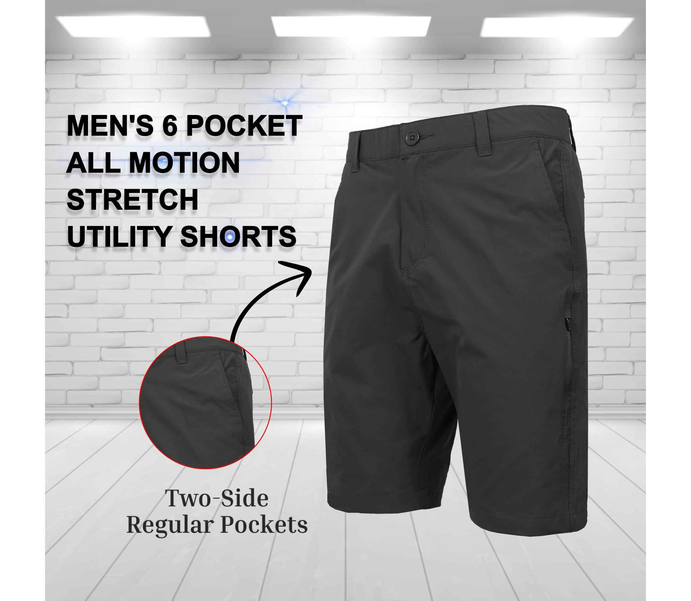 Jump Start Men’s 6-Pocket All Motion Stretch Utility Shorts