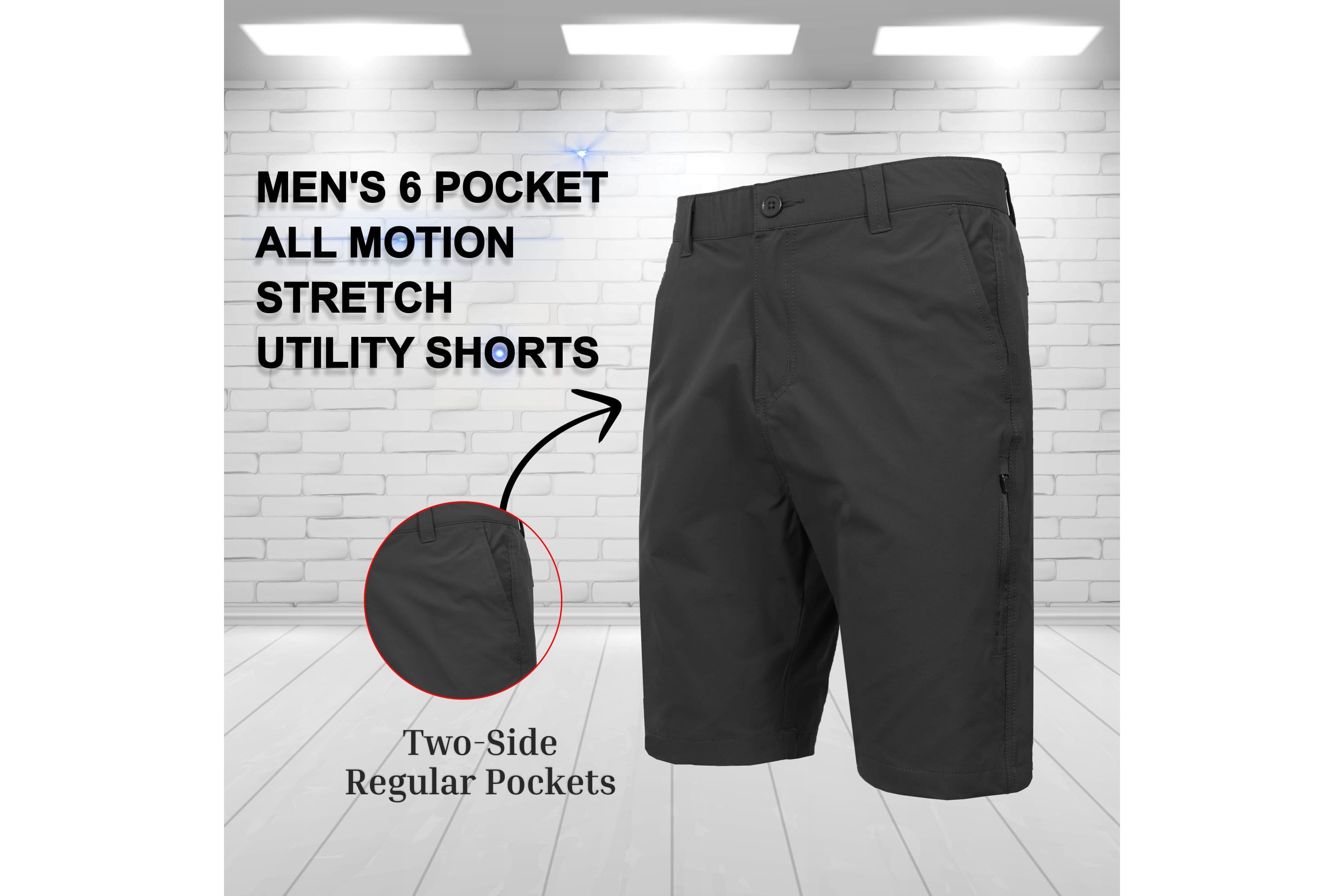 Jump Start Men’s 6-Pocket All Motion Stretch Utility Shorts