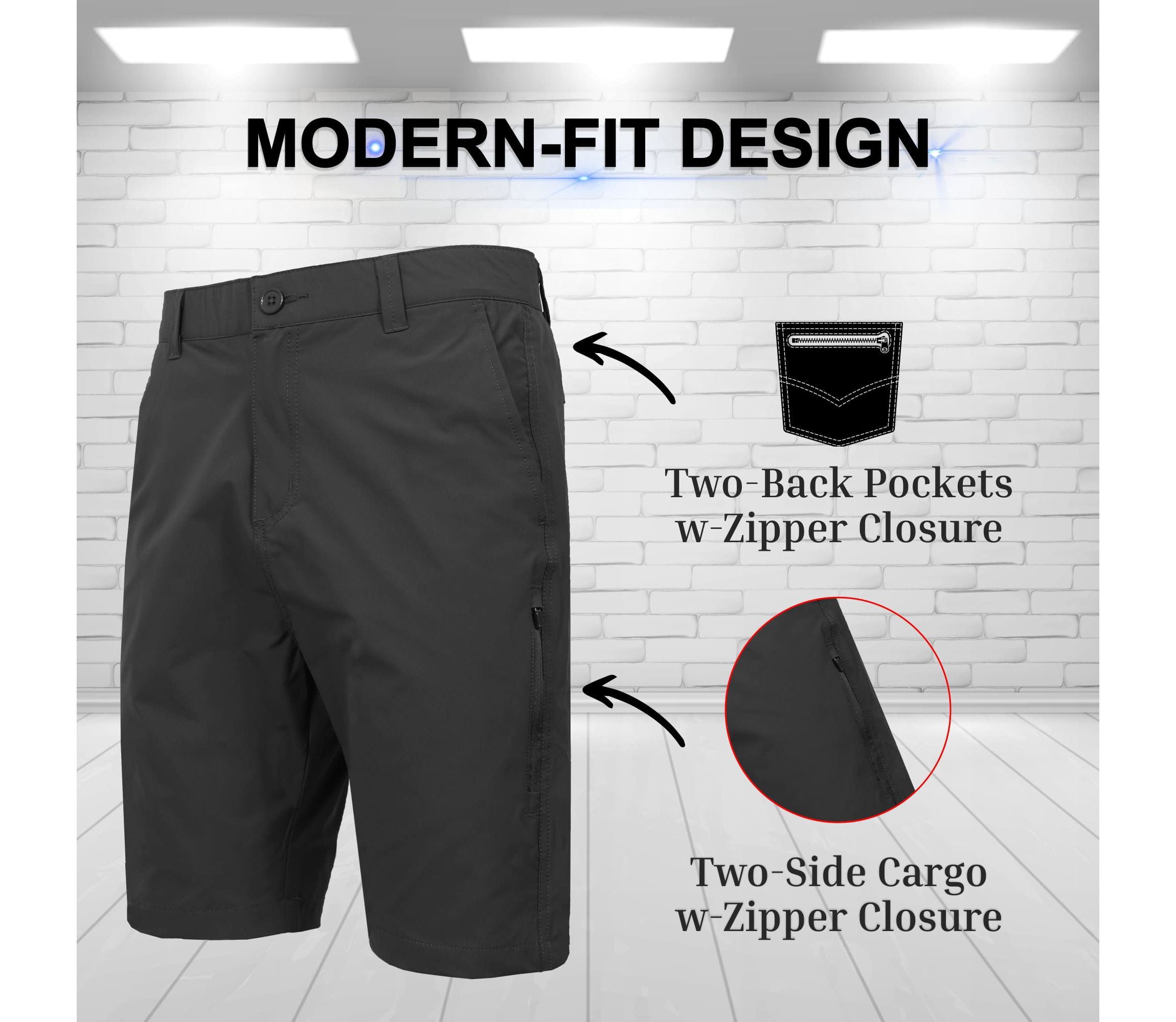 Jump Start Men’s 6-Pocket All Motion Stretch Utility Shorts