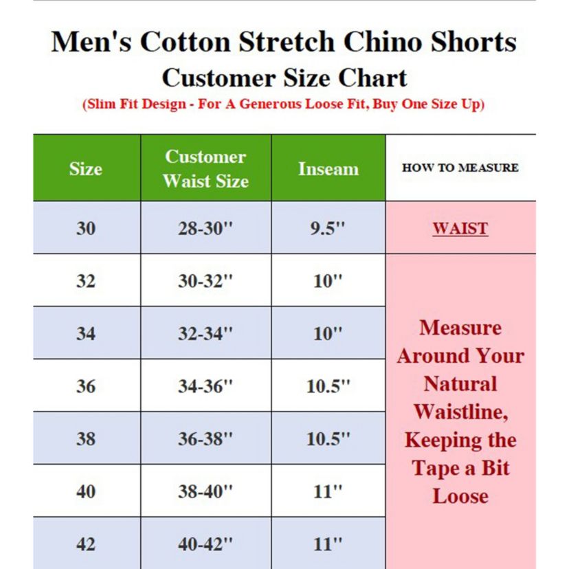 Mens Cotton Flex Stetch Chino Shorts (Sizes, 30-42)