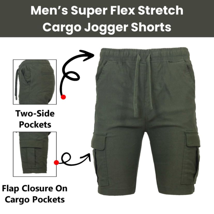 Galaxy By Harvic Men’s Slim Fit Super Flex Stretch Cargo Jogger Shorts