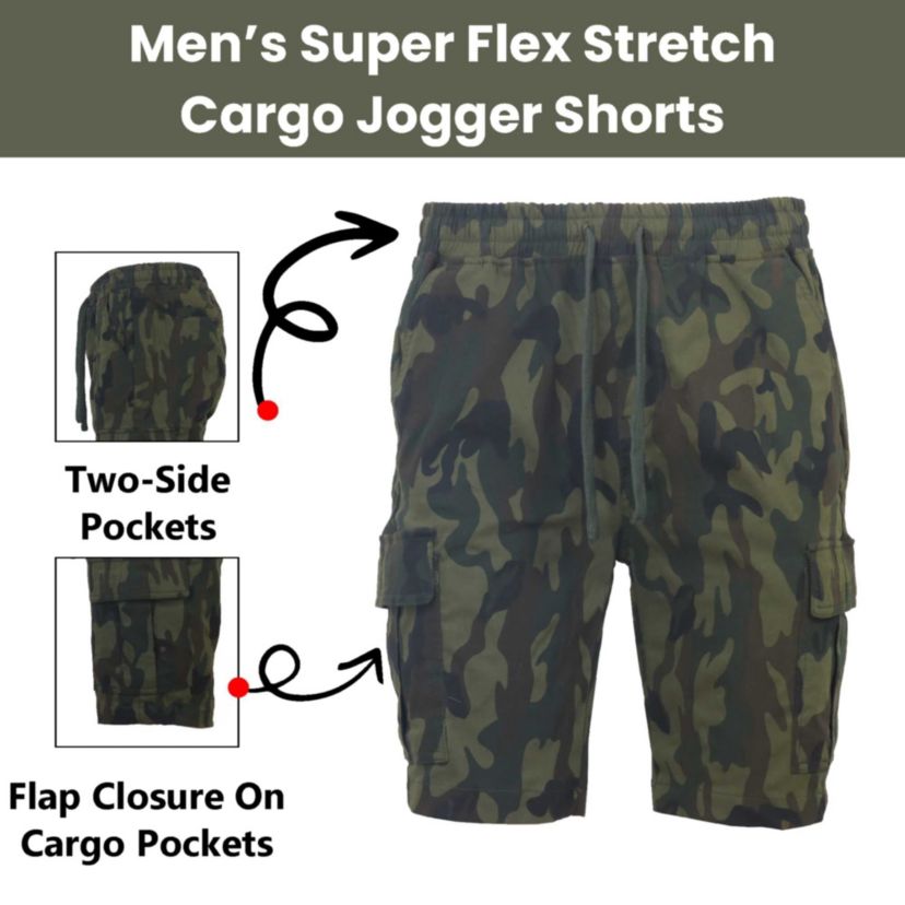 Galaxy By Harvic Men’s Slim Fit Super Flex Stretch Cargo Jogger Shorts