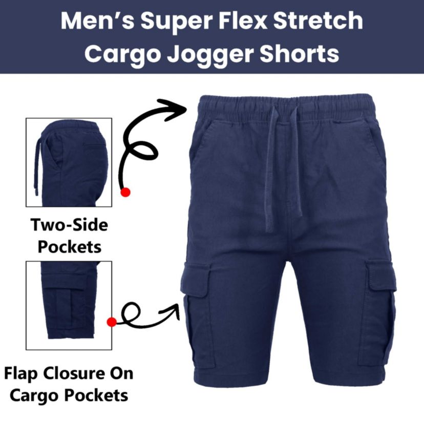 Galaxy By Harvic Men’s Slim Fit Super Flex Stretch Cargo Jogger Shorts-2 Pack
