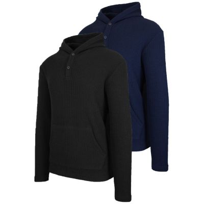 Blue Ice Men's Loose Fit Waffle Knit Thermal Henley Pullover Hoodie -2 Pack, 3XL