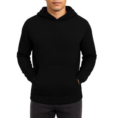 Blue Ice Men's Waffle Knit Thermal Pullover Hoodie, Black, Medium
