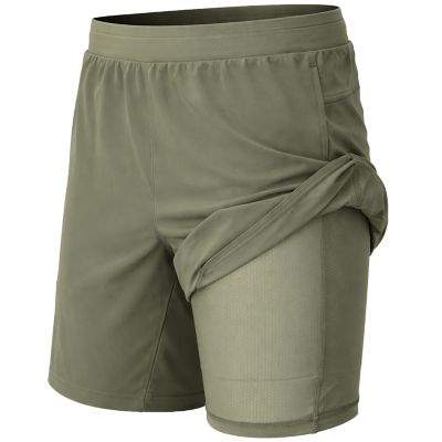 Jump Start Men's 2 in 1 Stretch Active Quick Dry Gym Running Shorts With Liner, Sage, XL
