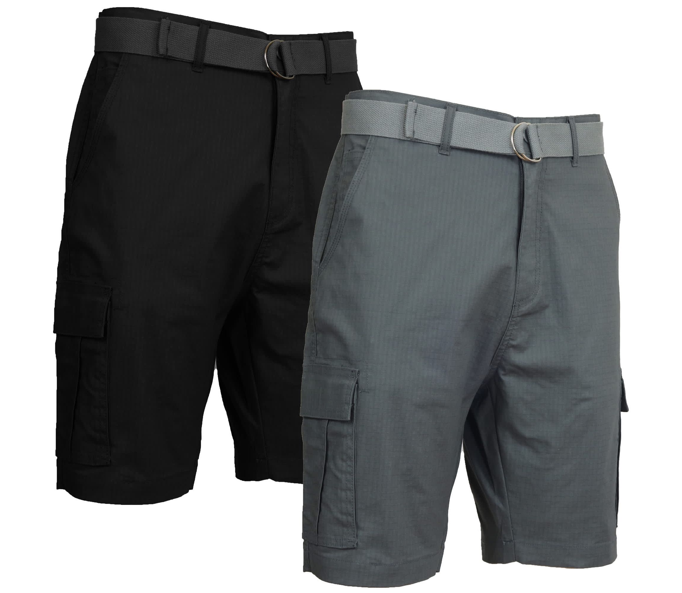 Galaxy Rugged Trail  Mens Cotton Stretch Ripstop Cargo Shorts With Belt- 2 Pack