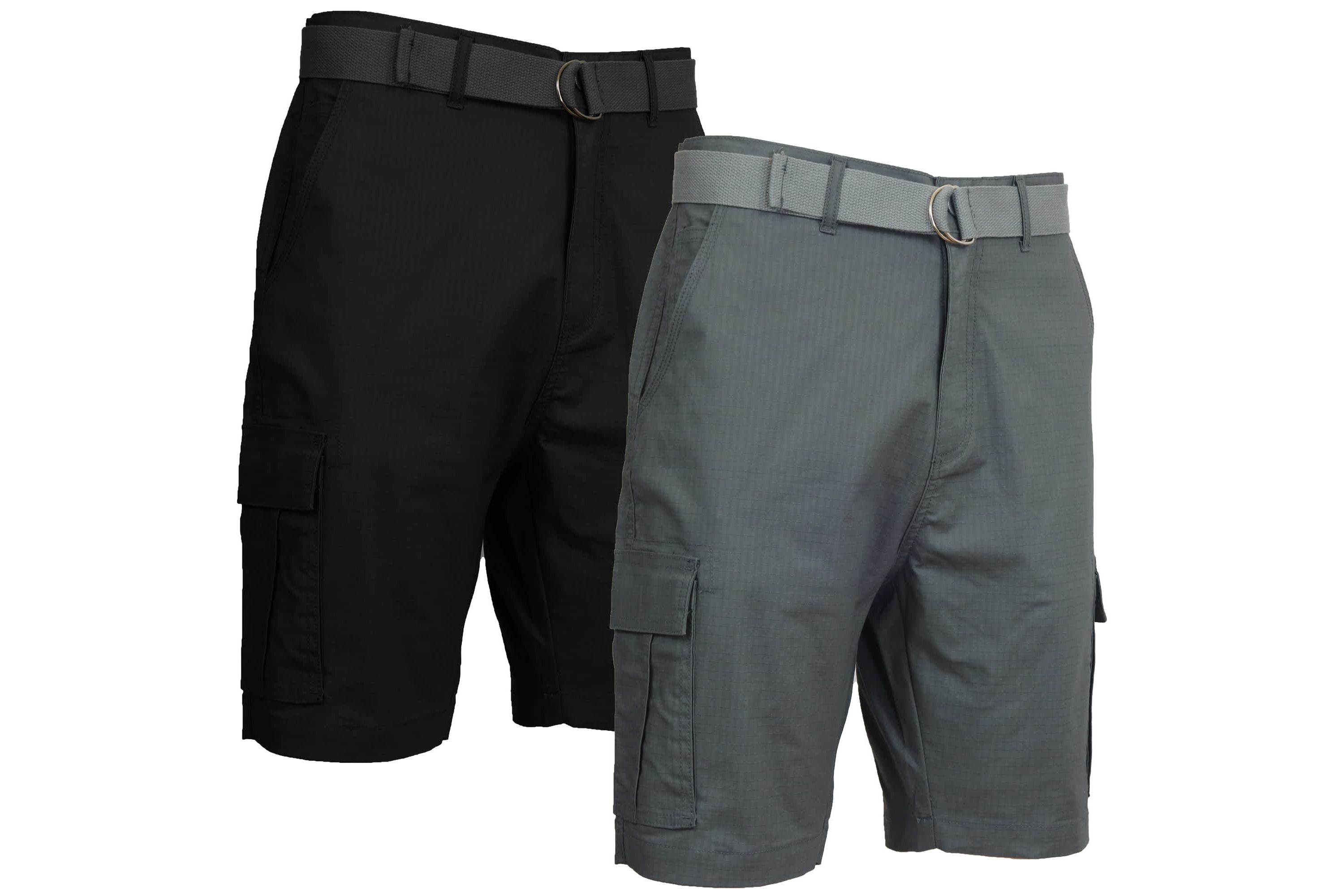 Galaxy Rugged Trail  Mens Cotton Stretch Ripstop Cargo Shorts With Belt- 2 Pack