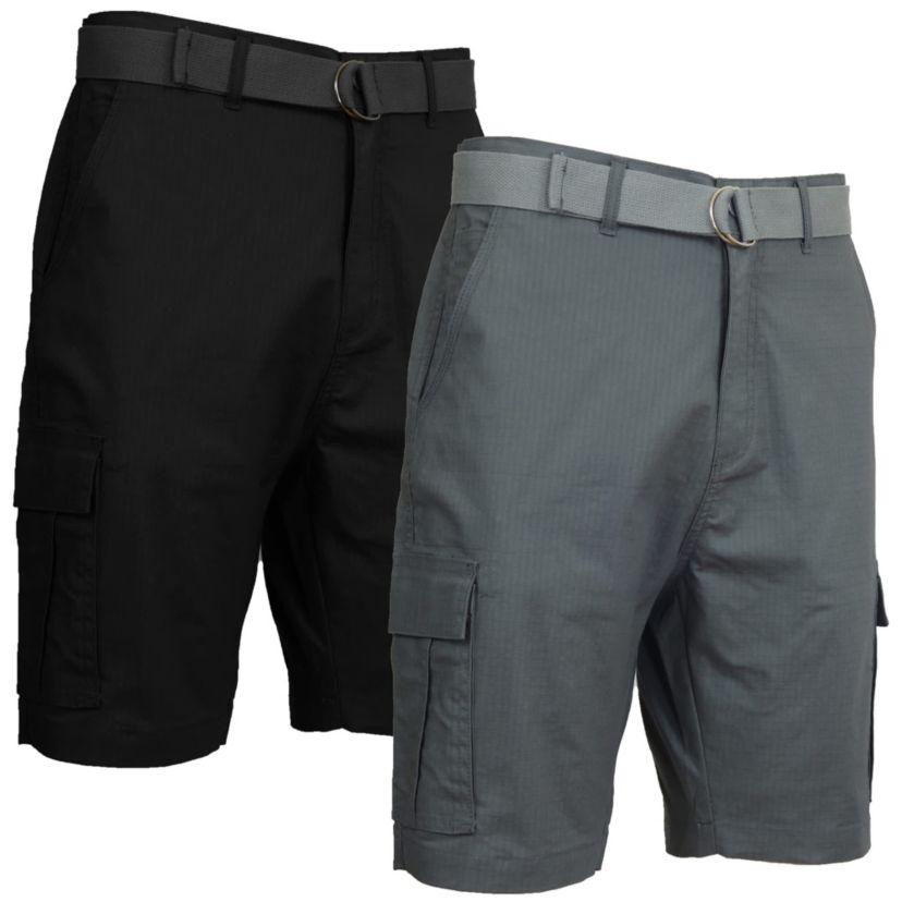 Galaxy Rugged Trail  Mens Cotton Stretch Ripstop Cargo Shorts With Belt- 2 Pack