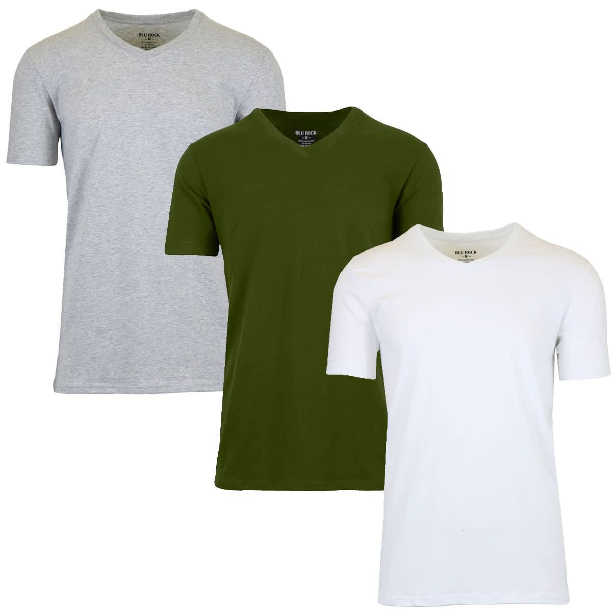 Blu Rock Mens Short Sleeve V-Neck Cotton Stretch Tees-3 Pack