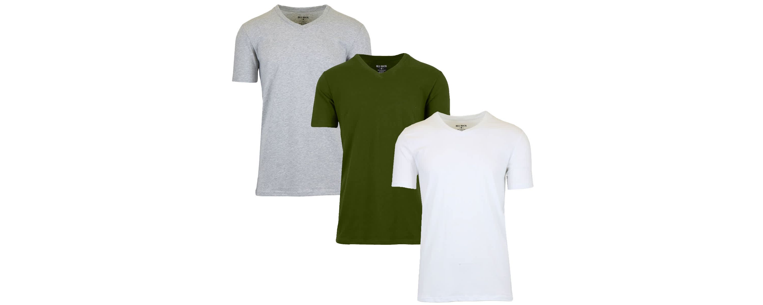 Blu Rock Mens Short Sleeve V-Neck Cotton Stretch Tees-3 Pack
