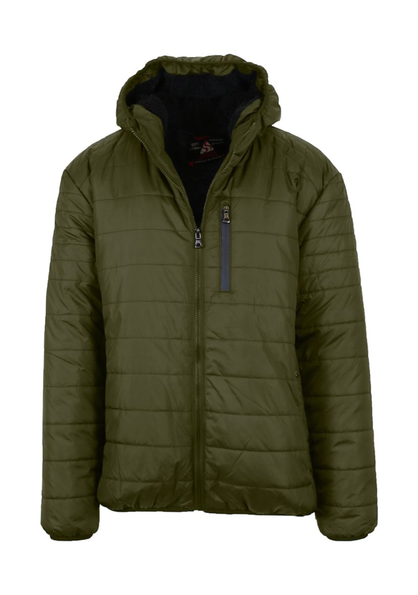 Mens Sherpa  Lined Hooded Puffer Jacket