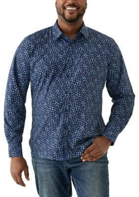 SOCIETY OF THREADS Men's Big & Tall Floral Printed Woven Shirt, Navy Blue, 3XL Tall