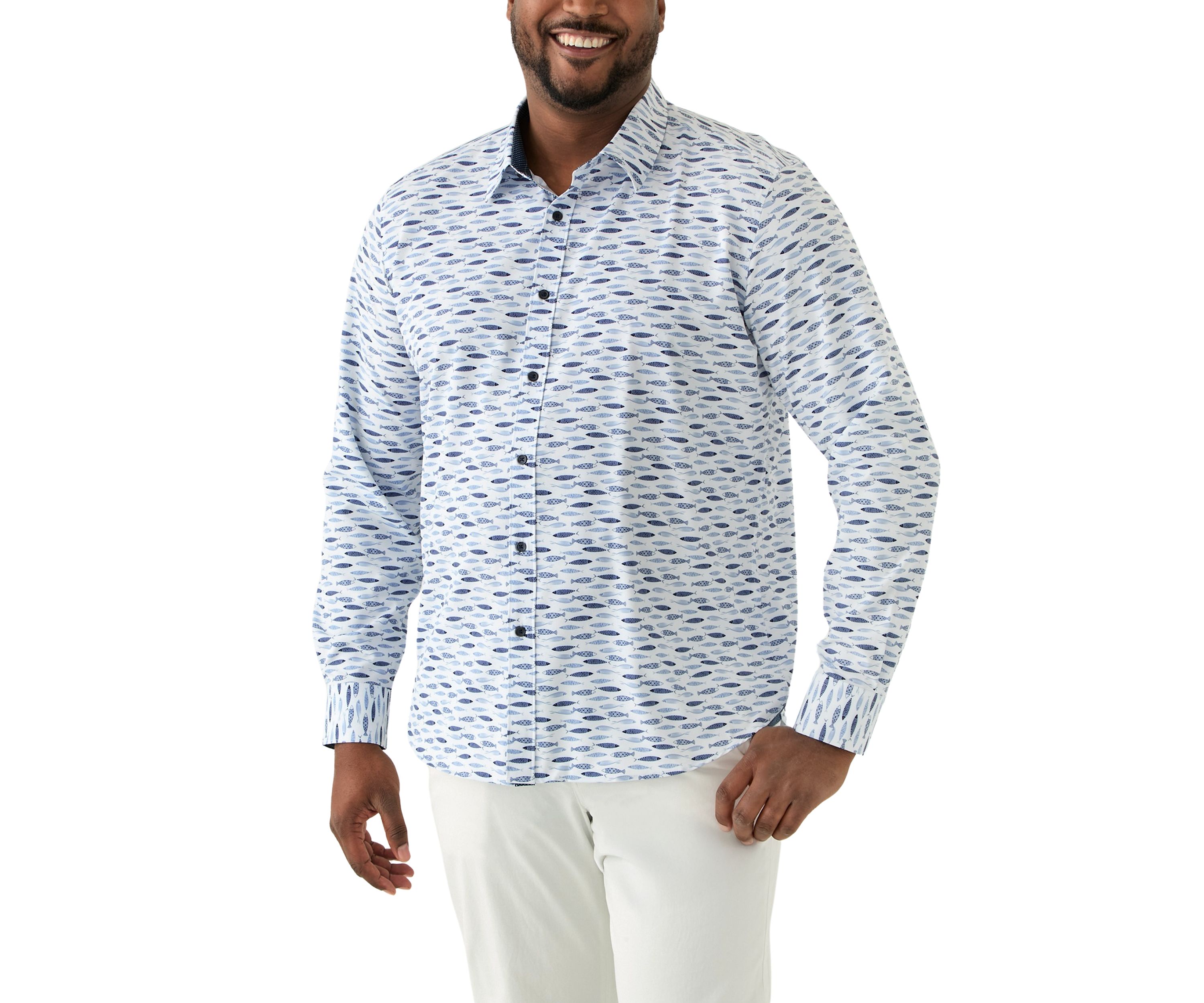 Big & Tall Fish Printed Woven Shirt
