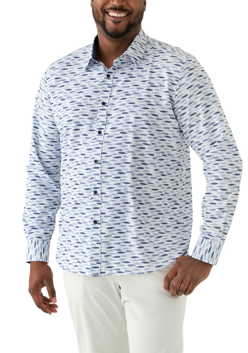Big & Tall Fish Printed Woven Shirt