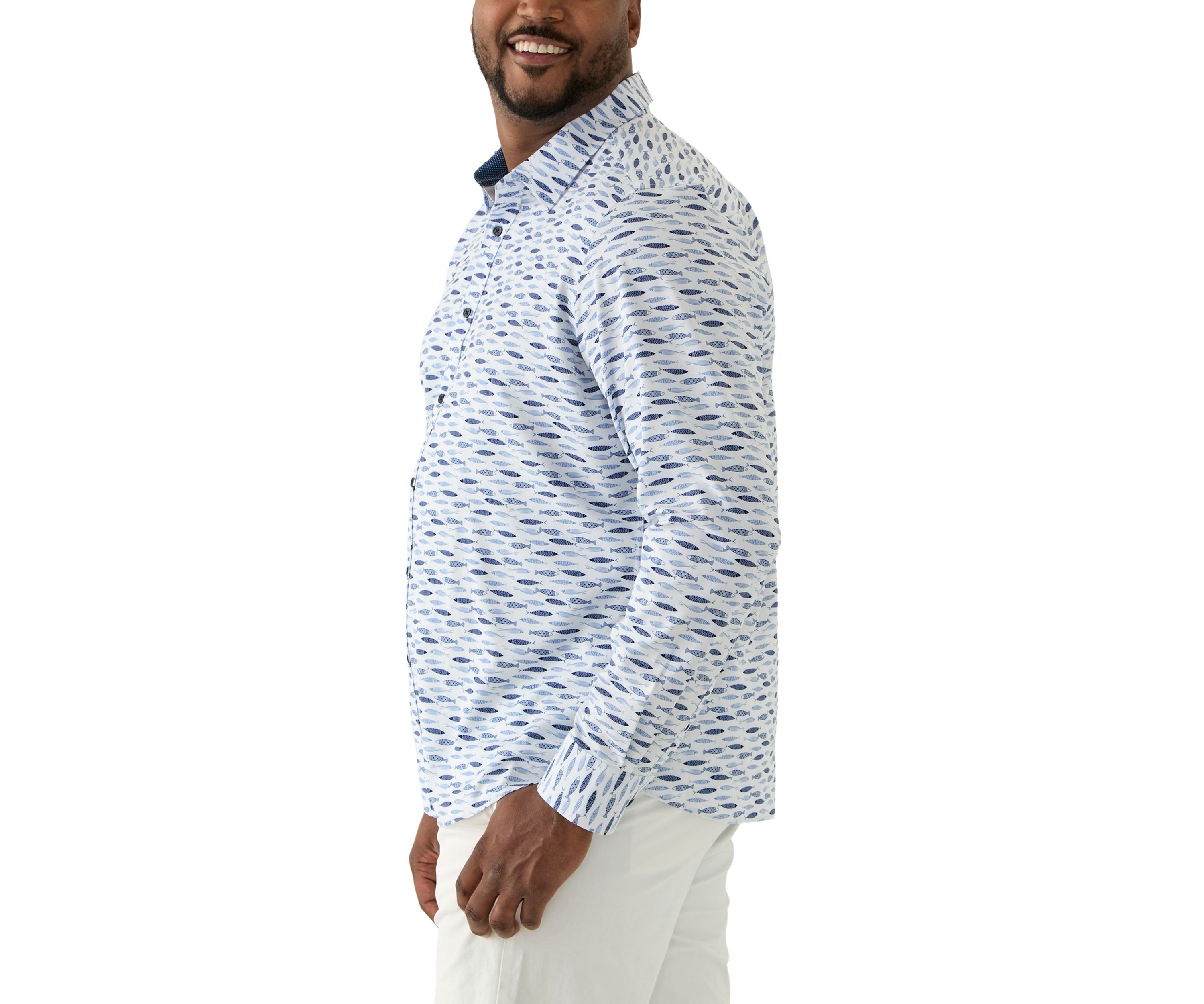 Big & Tall Fish Printed Woven Shirt
