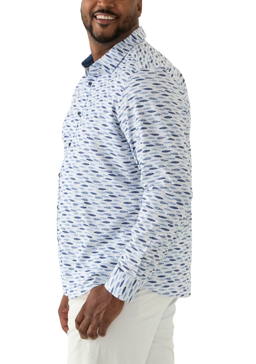 Big & Tall Fish Printed Woven Shirt