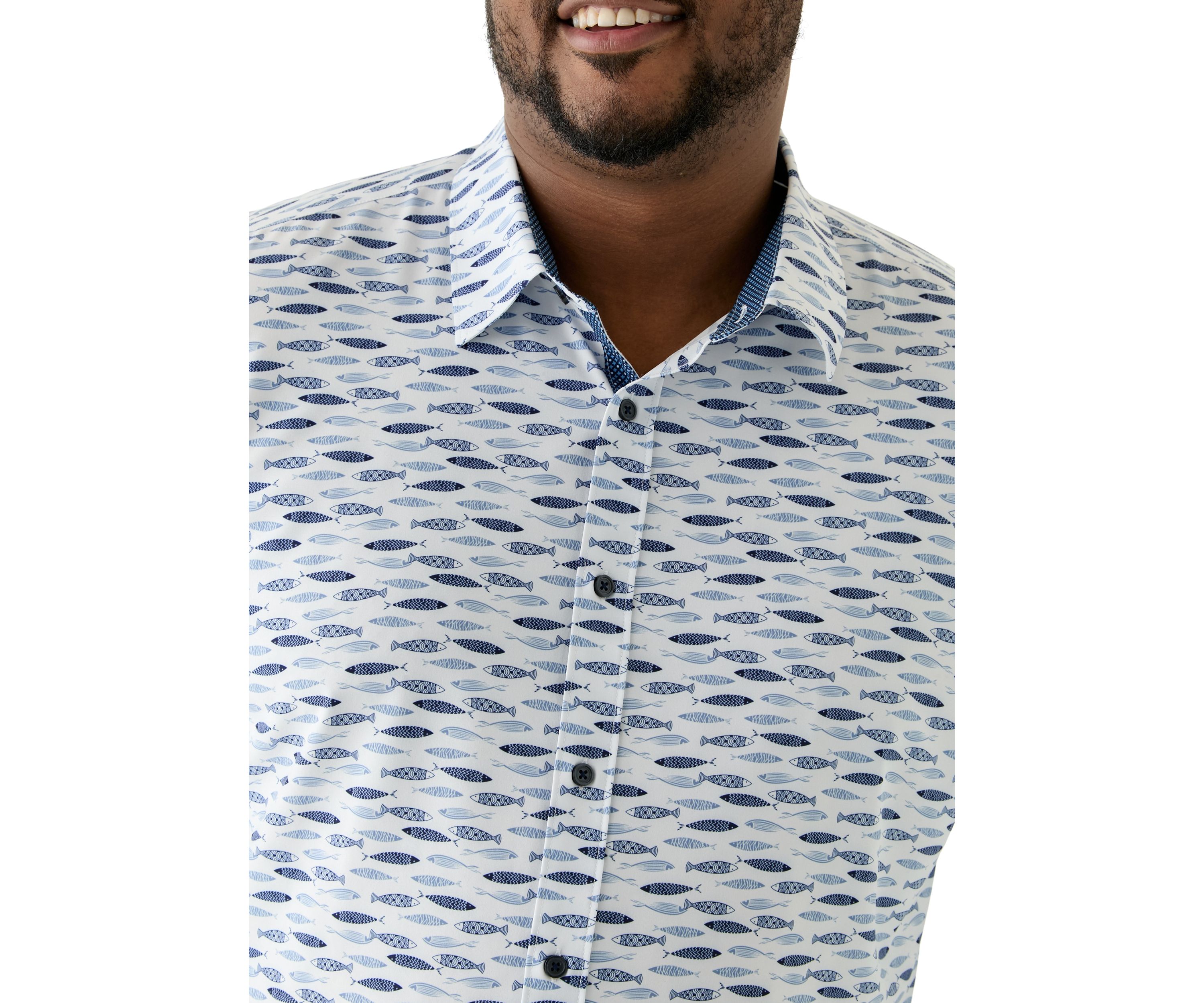 Big & Tall Fish Printed Woven Shirt
