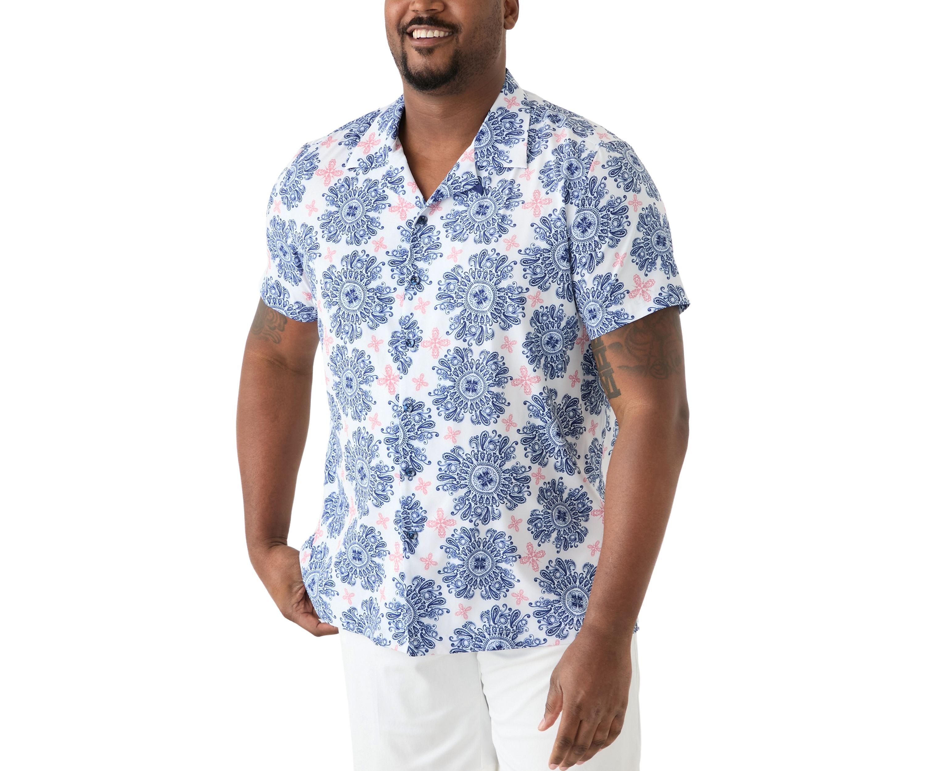 Big & Tall Floral Printed Camp Shirt