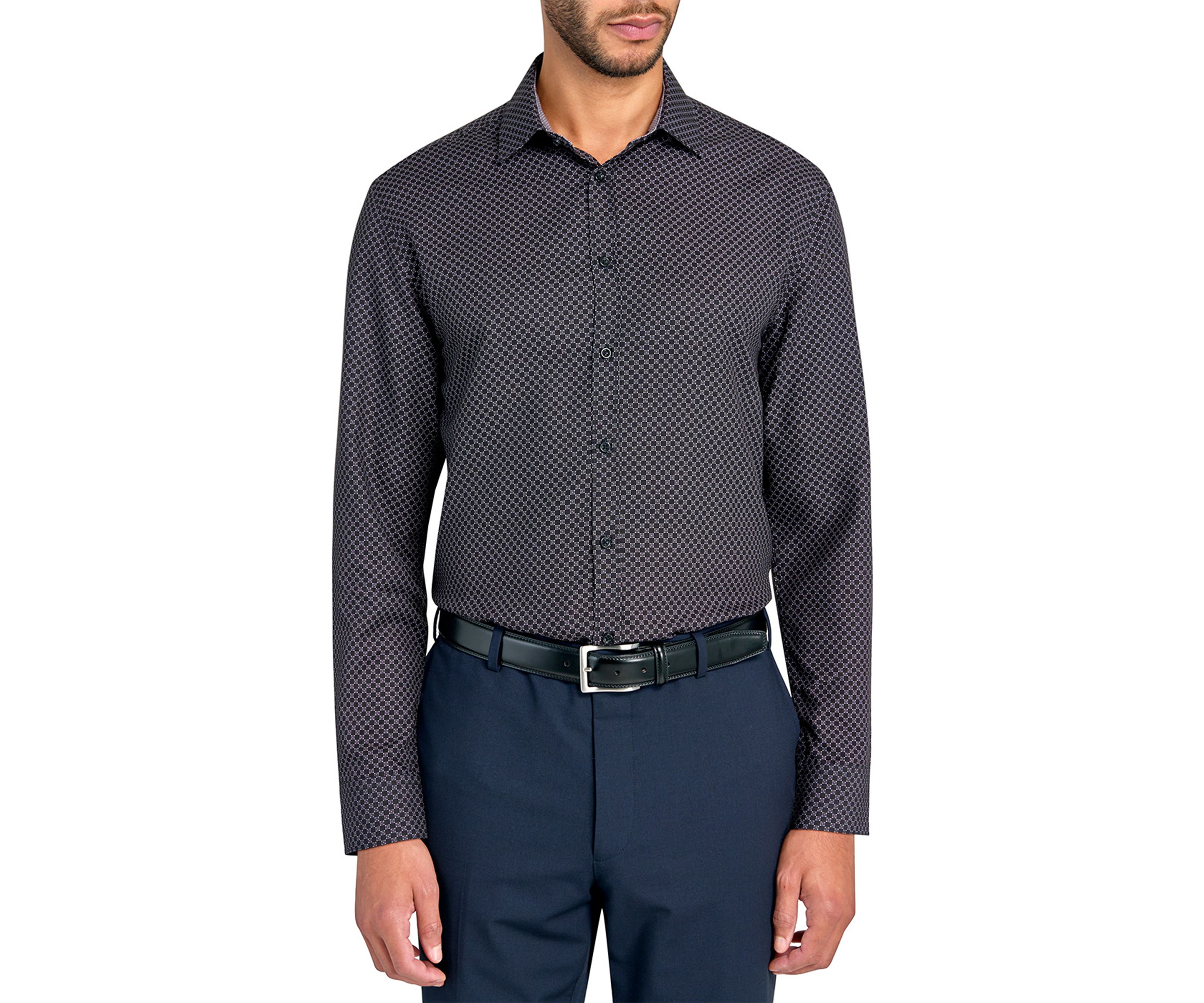 Slim Fit Black Geo Performance Stretch Dress Shirt