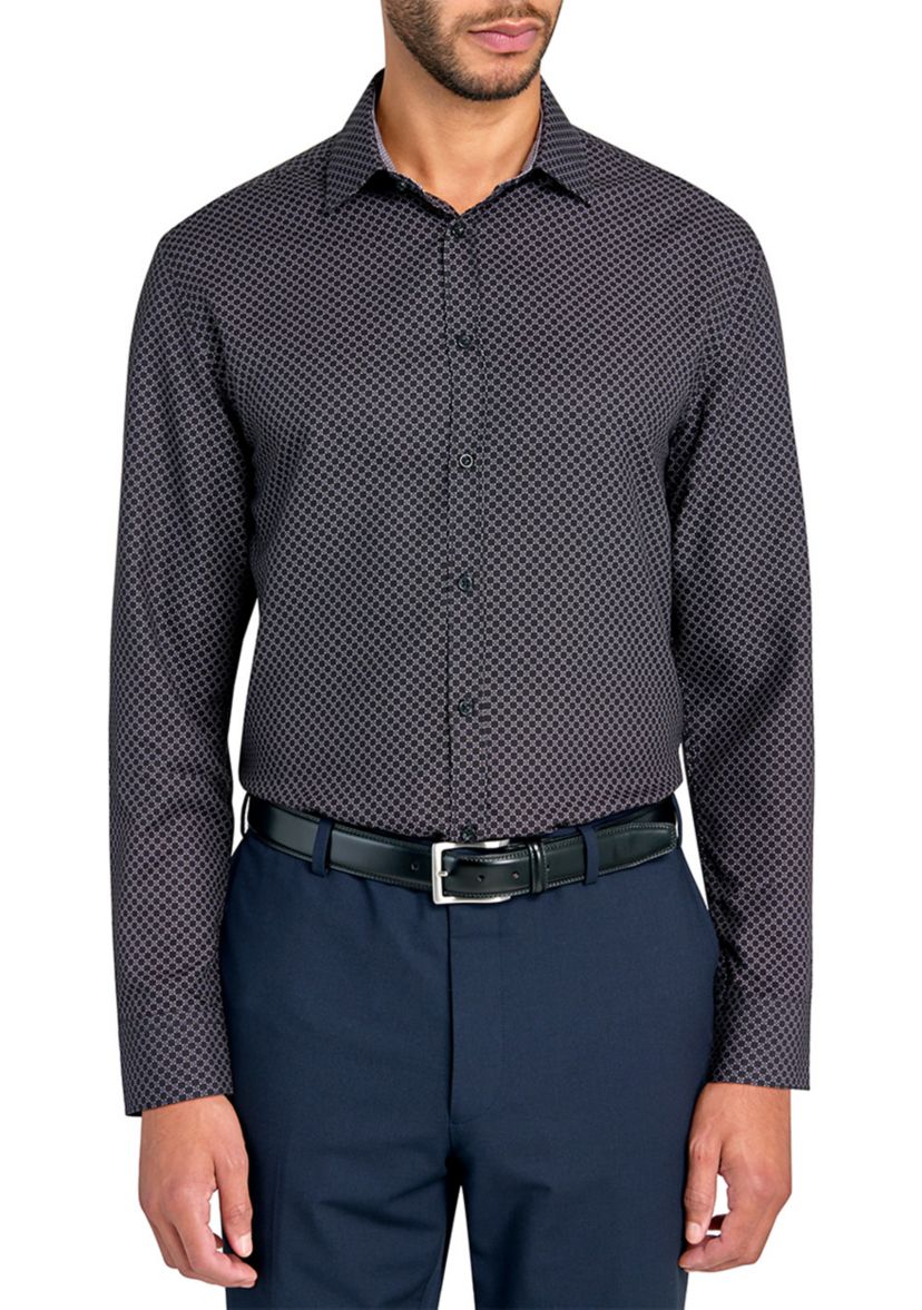Slim Fit Black Geo Performance Stretch Dress Shirt