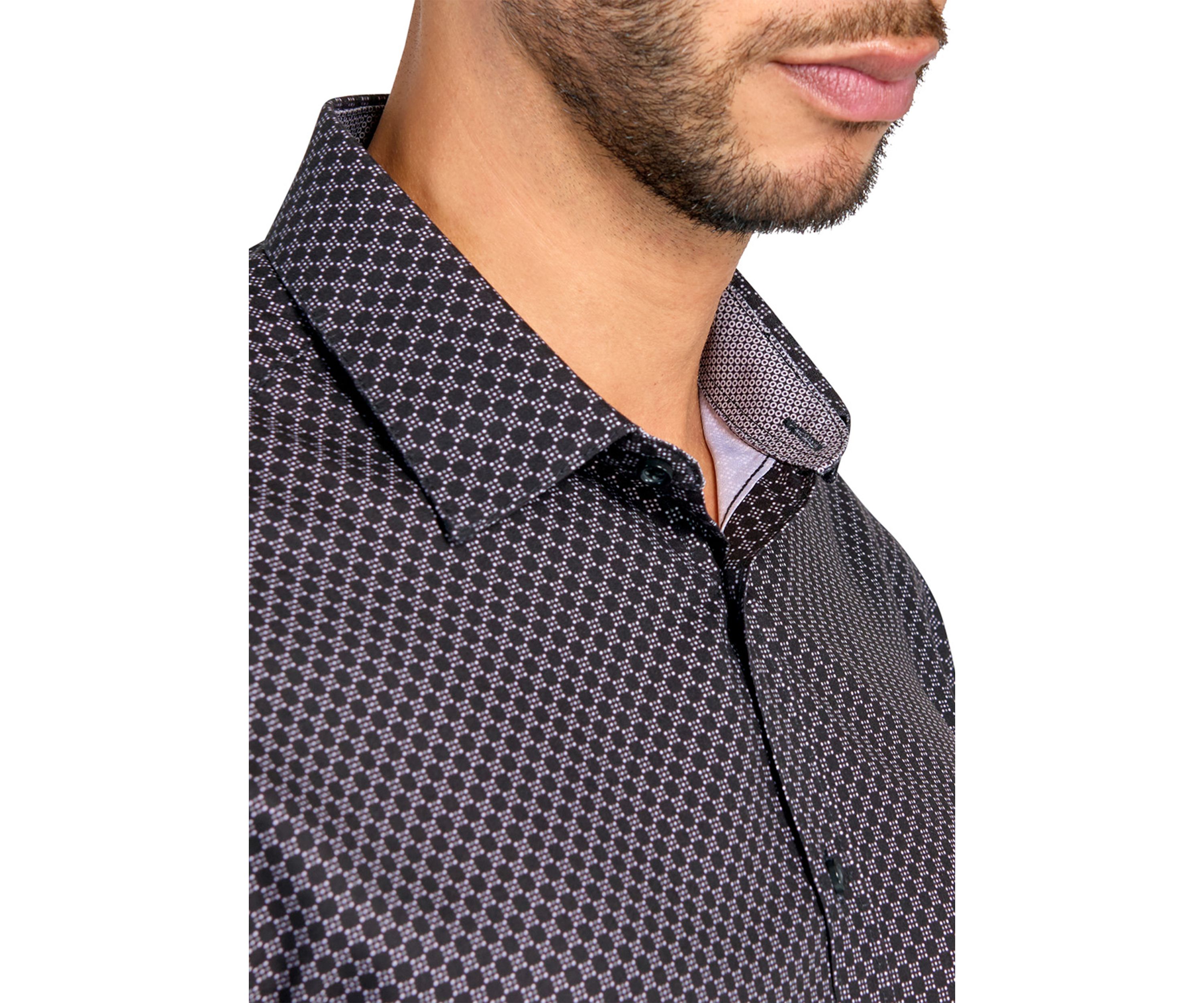 Slim Fit Black Geo Performance Stretch Dress Shirt