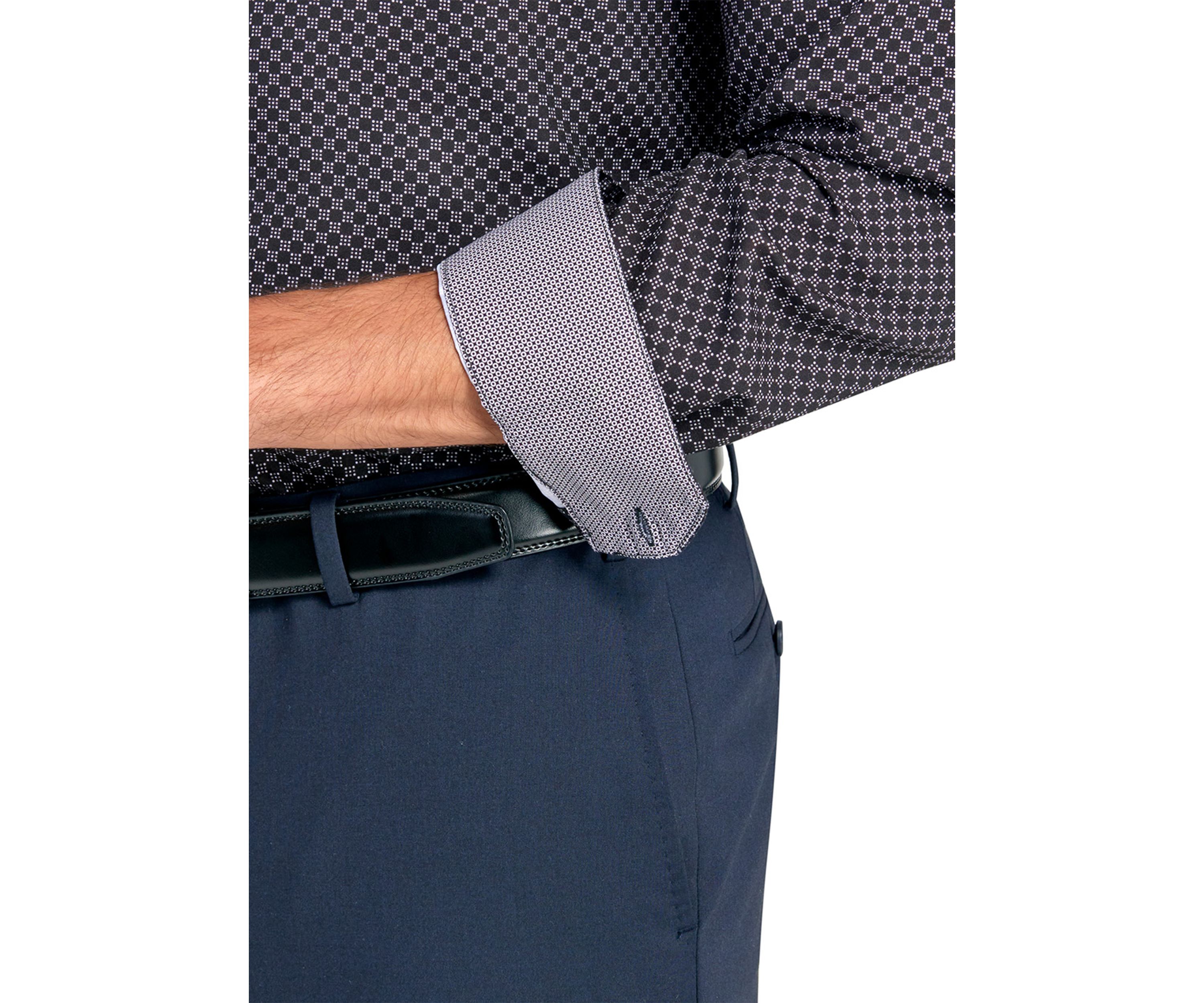 Slim Fit Black Geo Performance Stretch Dress Shirt