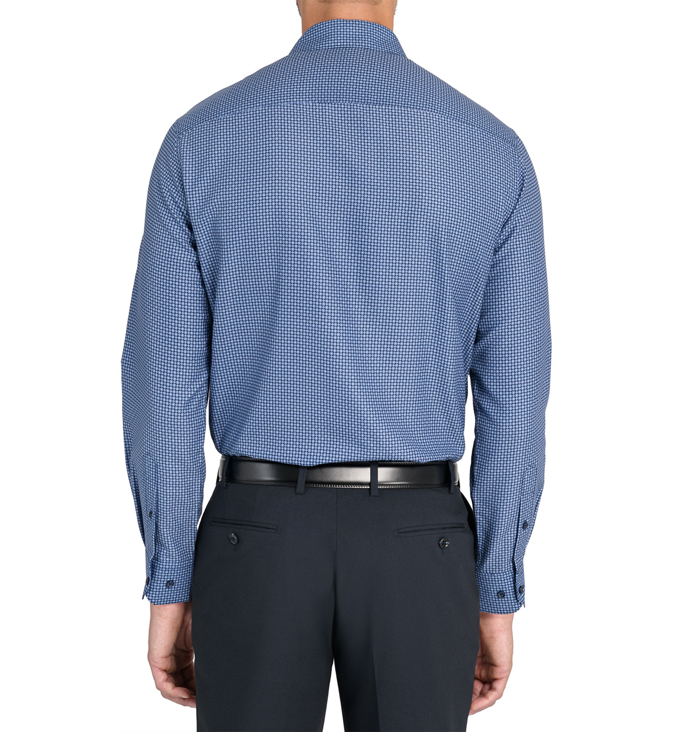  Slim Fit Navy Square Print Performance Stretch Dress Shirt