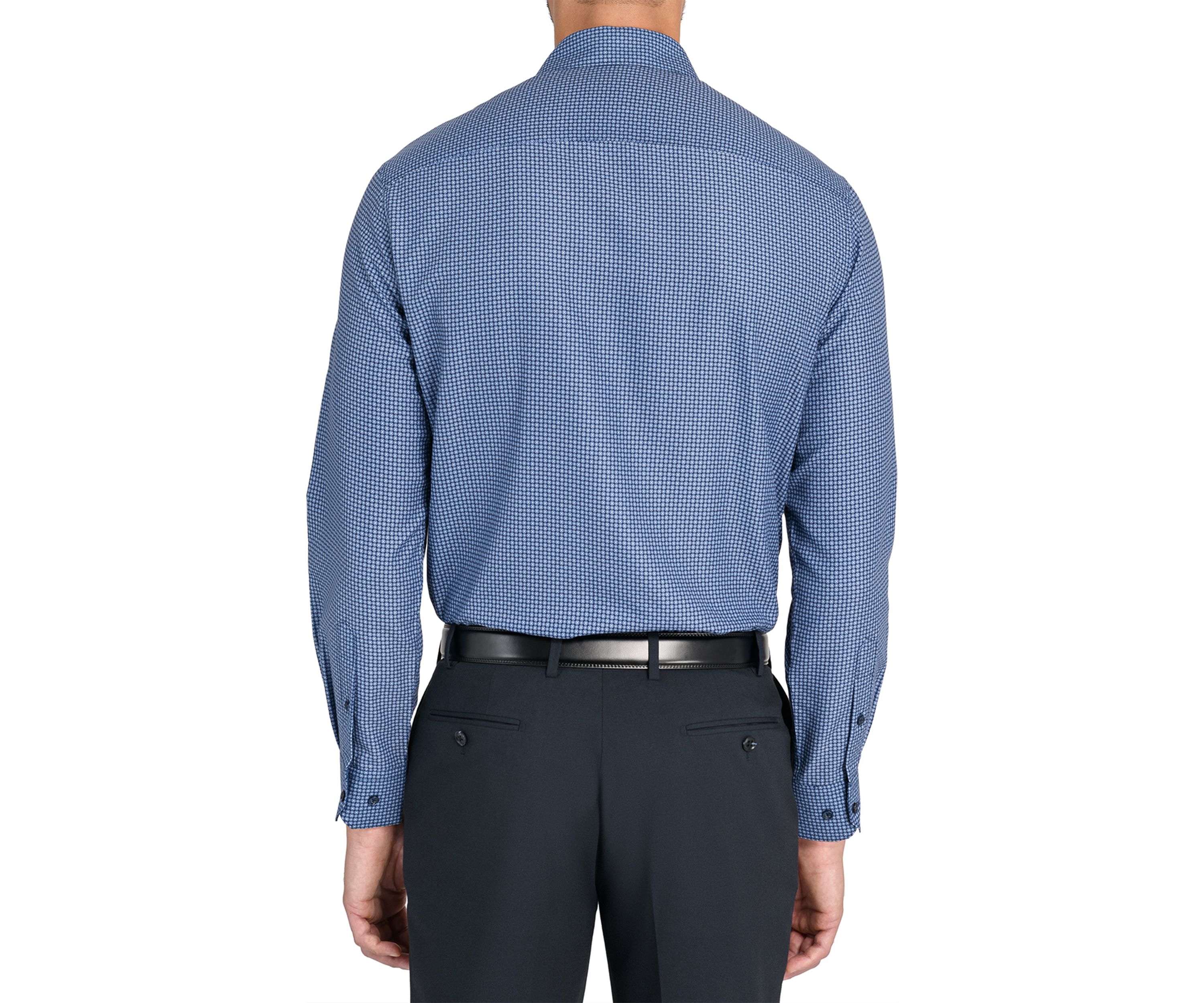 Slim Fit Navy Square Print Performance Stretch Dress Shirt