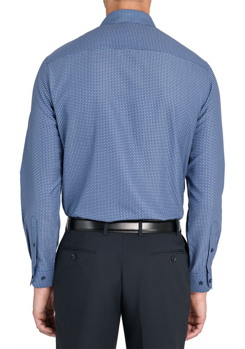  Slim Fit Navy Square Print Performance Stretch Dress Shirt
